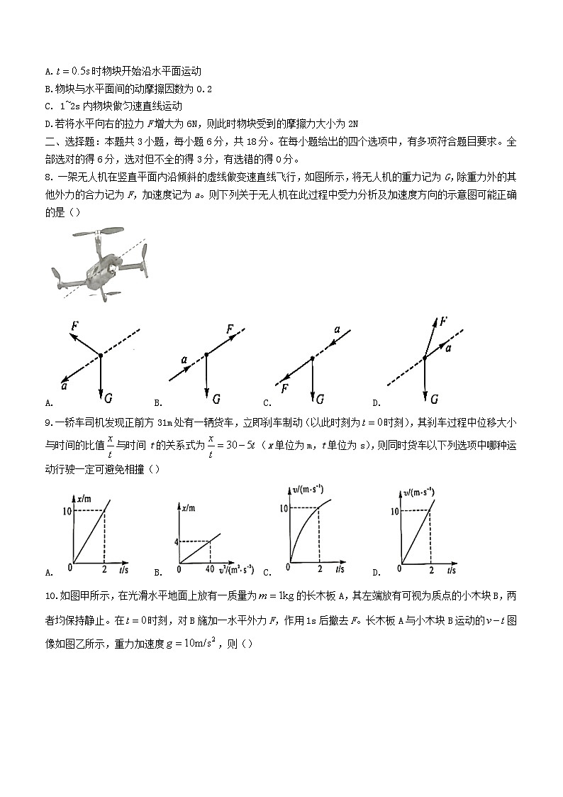 河南省2023_2024学年高一物理上学期12月质量检测试题无答案第3页