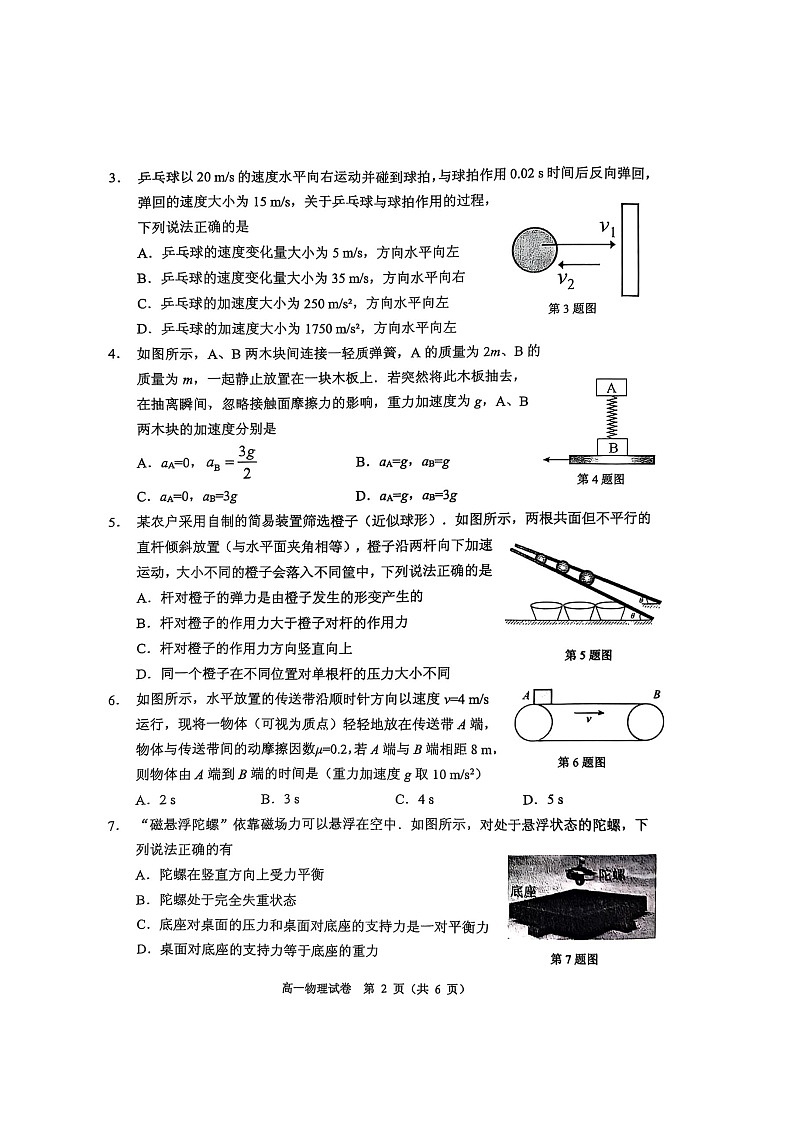 中山市 2024-2025 学年高一年级第一学期期末统一测试物理试题第2页