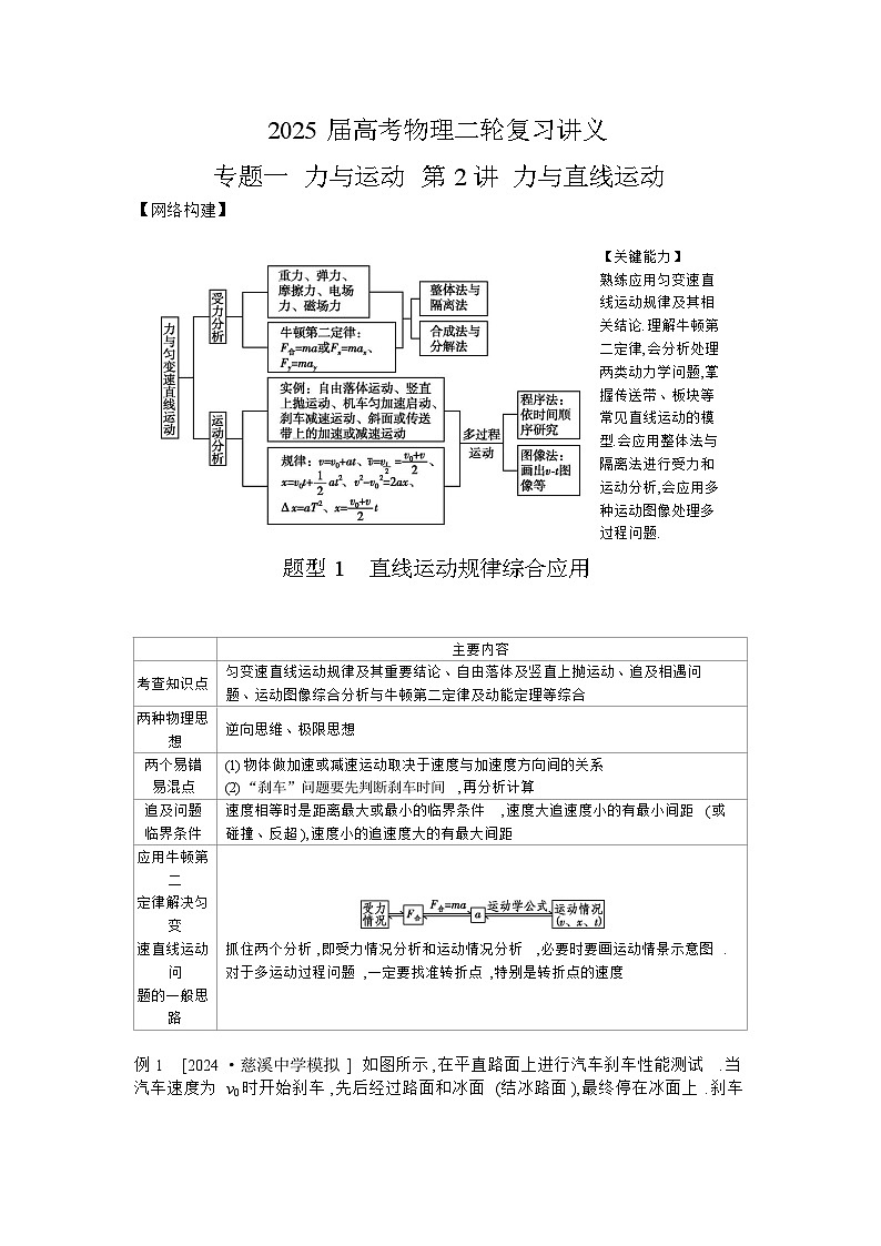 2025届高考物理二轮复习讲义：专题一 力与运动 第2讲 力与直线运动 【含答案】第1页