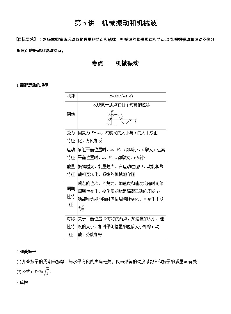 第一篇　专题一　第5讲　机械振动和机械波 --2025年高考物理大二轮复习（教师版）第1页