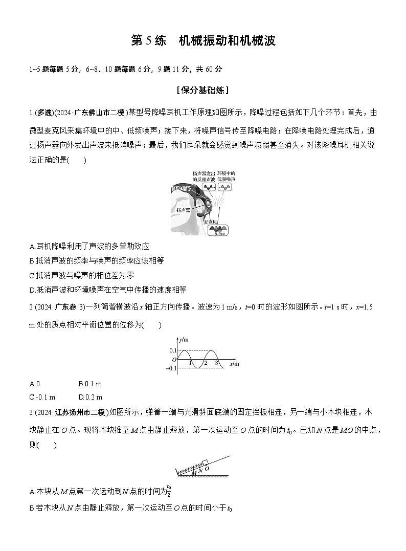 第一篇　专题一　第5练　机械振动和机械波 --2025年高考物理大二轮复习（学生版）第1页
