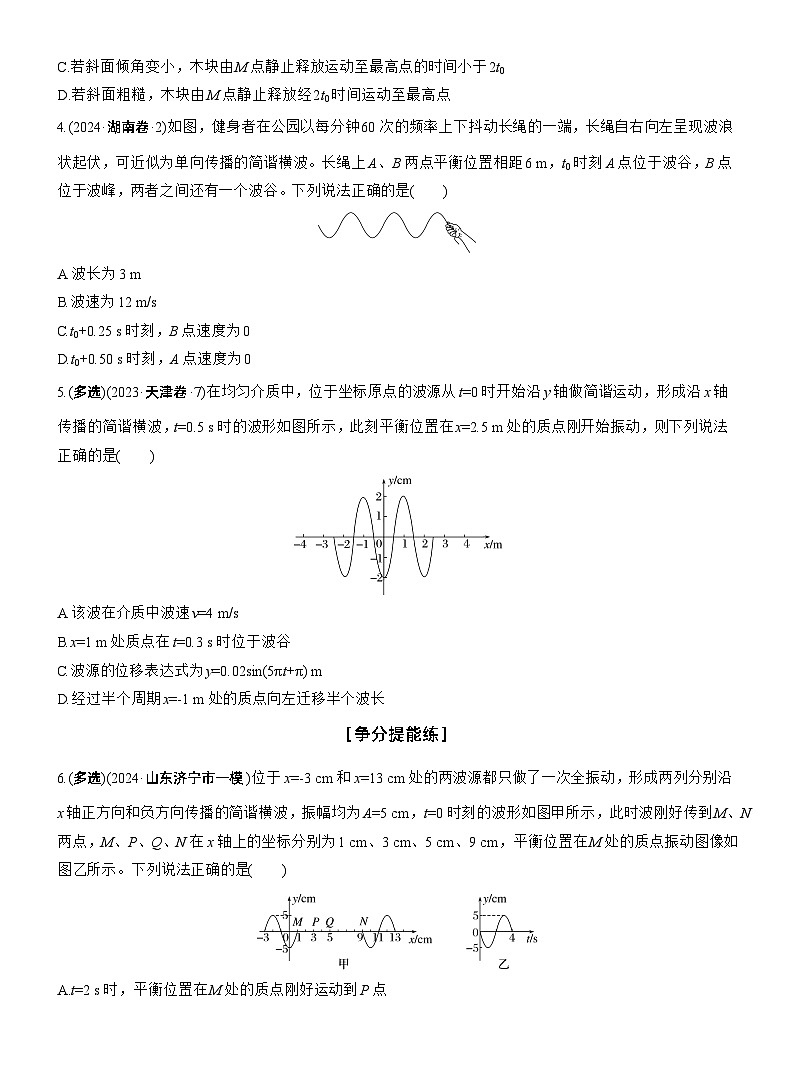 第一篇　专题一　第5练　机械振动和机械波 --2025年高考物理大二轮复习（学生版）第2页