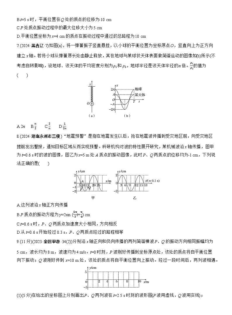 第一篇　专题一　第5练　机械振动和机械波 --2025年高考物理大二轮复习（学生版）第3页