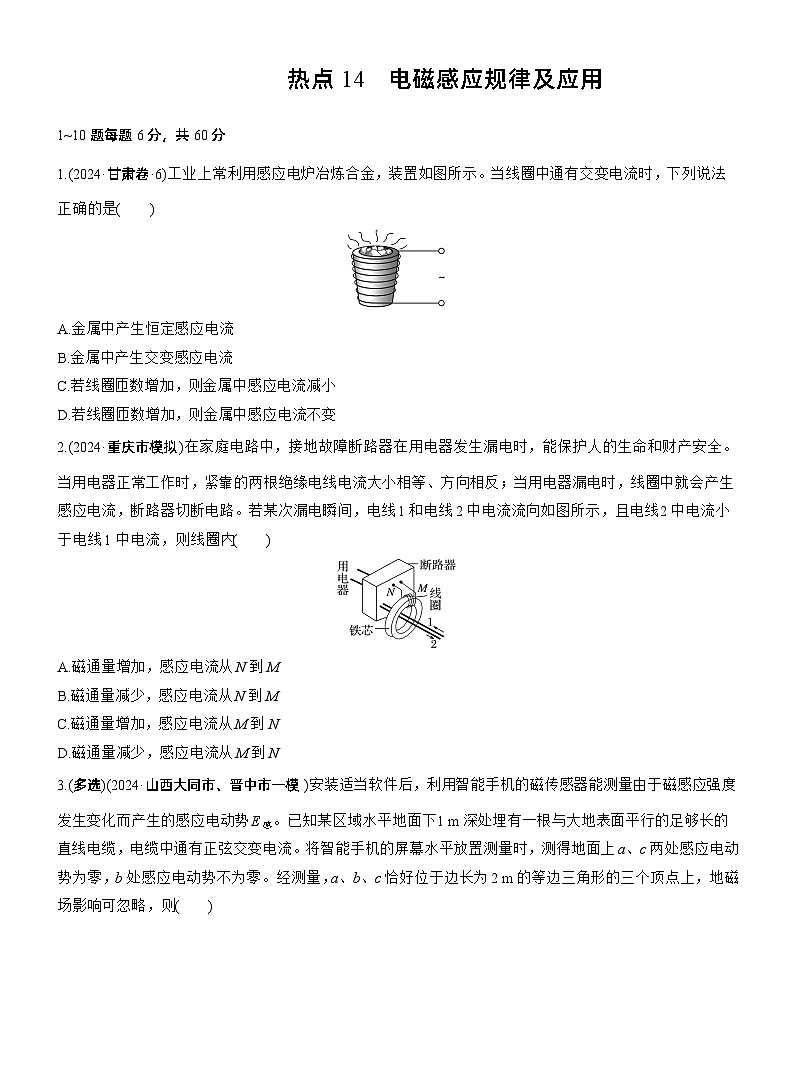 热点14　电磁感应规律及应用--2025年高考物理大二轮复习（考前特训学生版）第1页