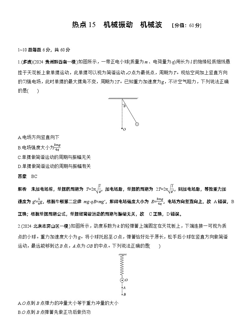 热点15　机械振动　机械波 --2025年高考物理大二轮复习（考前特训教师版）第1页