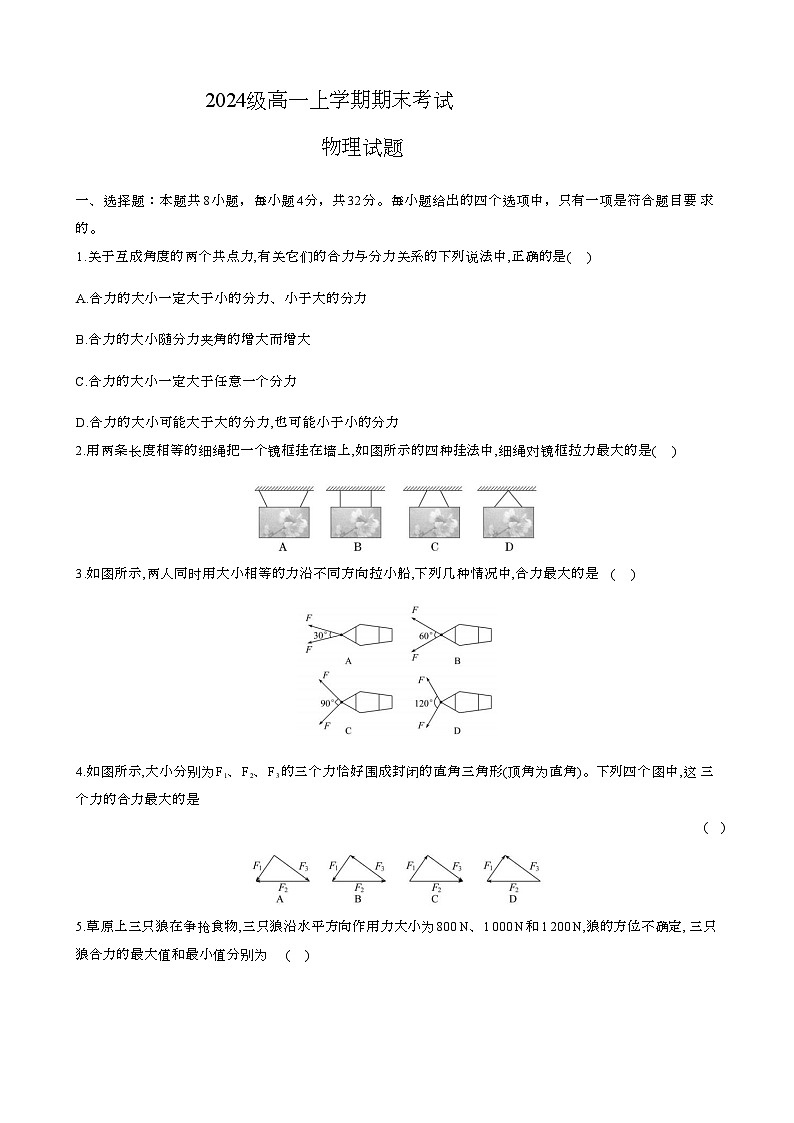 四川省眉山市仁寿县华达综合高中学校2024-2025学年高一上学期1月期末 物理试题第1页
