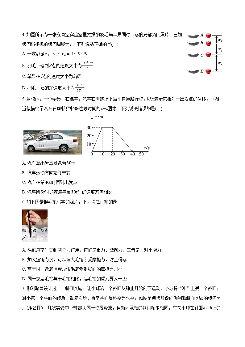 浙江省杭州市西湖区杭师大附2024-2025学年高一（上）期中物理试卷第2页