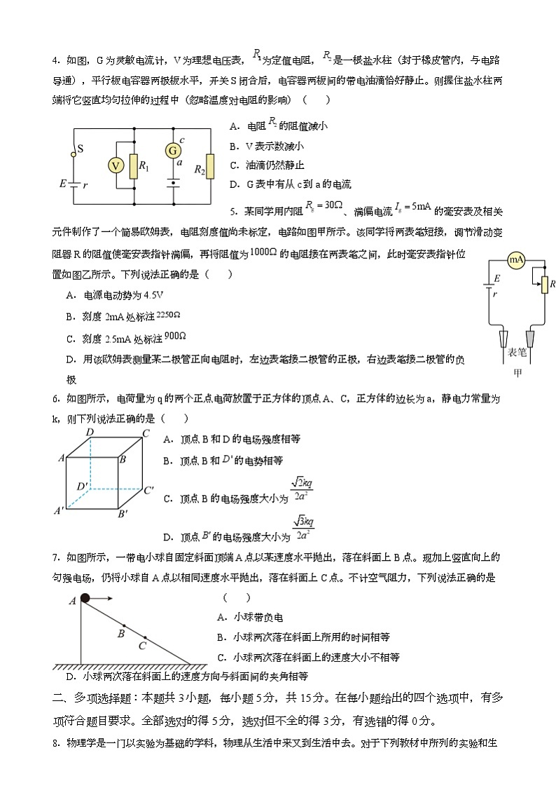 四川省泸州市泸县第二中学2024-2025学年高二上学期1月期末 物理试题（文考）第2页