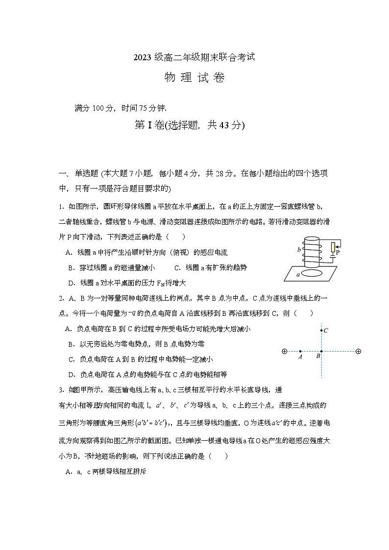 四川省眉山市东坡区多校2024-2025学年高二上学期1月期末考试 物理试题第1页