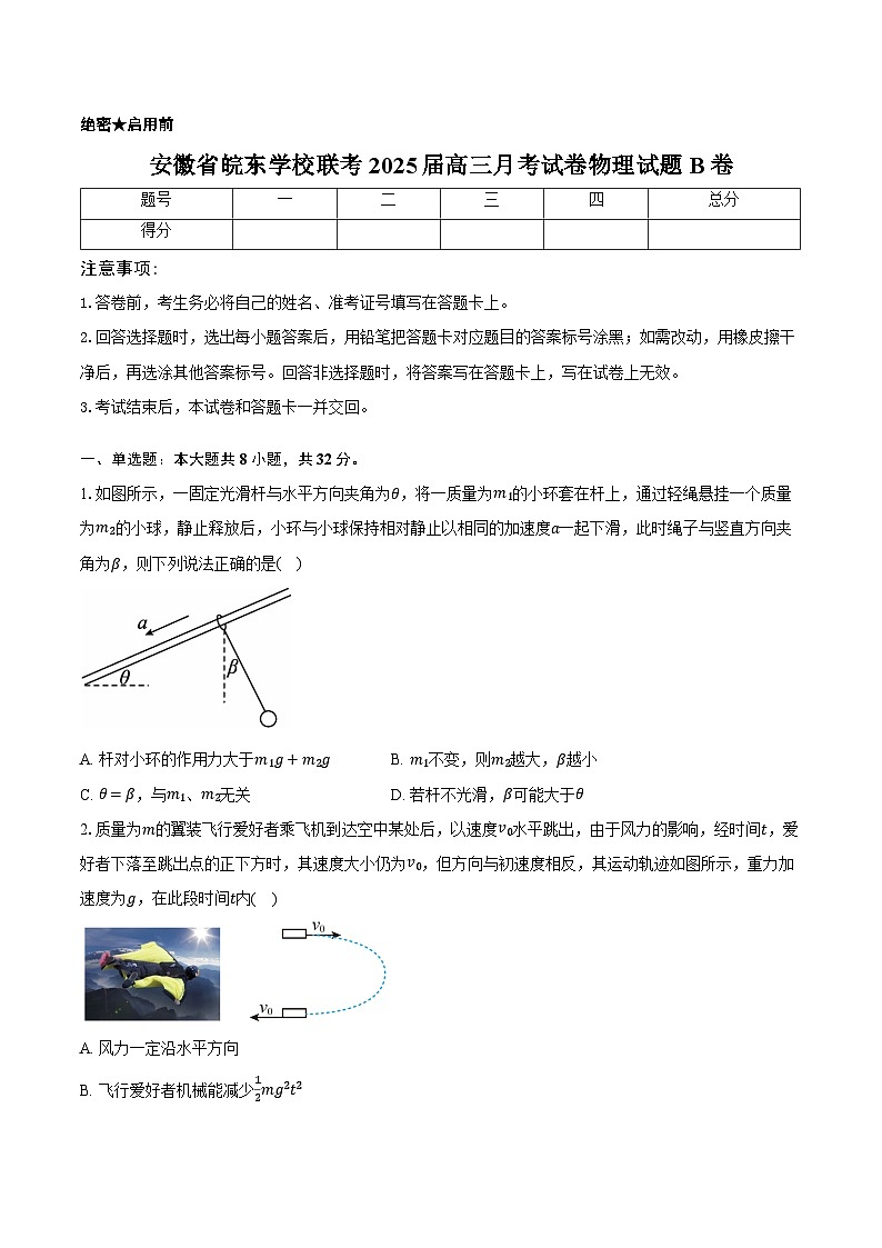 安徽省皖东学校联考2025届高三月考试卷物理试题B卷第1页