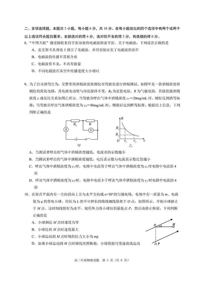 广西南宁市2024-2025学年高二上学期期末教学质量调研物理试题第3页