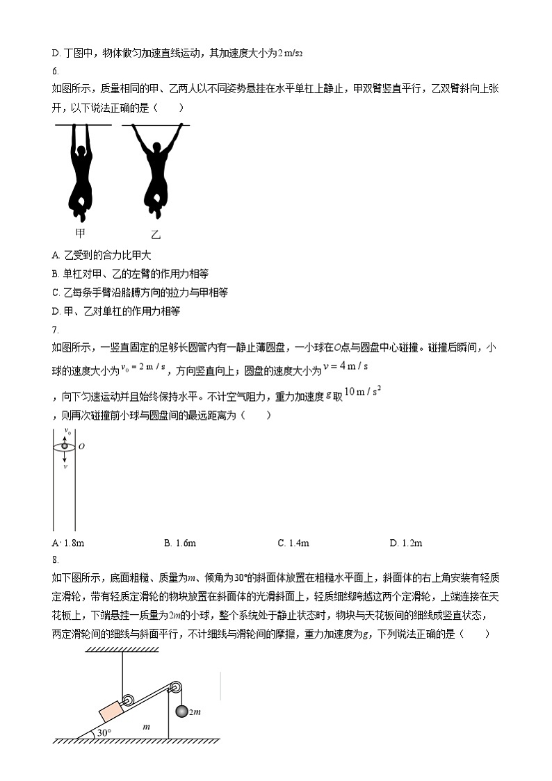 安徽省示范高中培优联盟2024-2025学年高一上学期12月冬季联考物理试卷  Word版无答案第3页