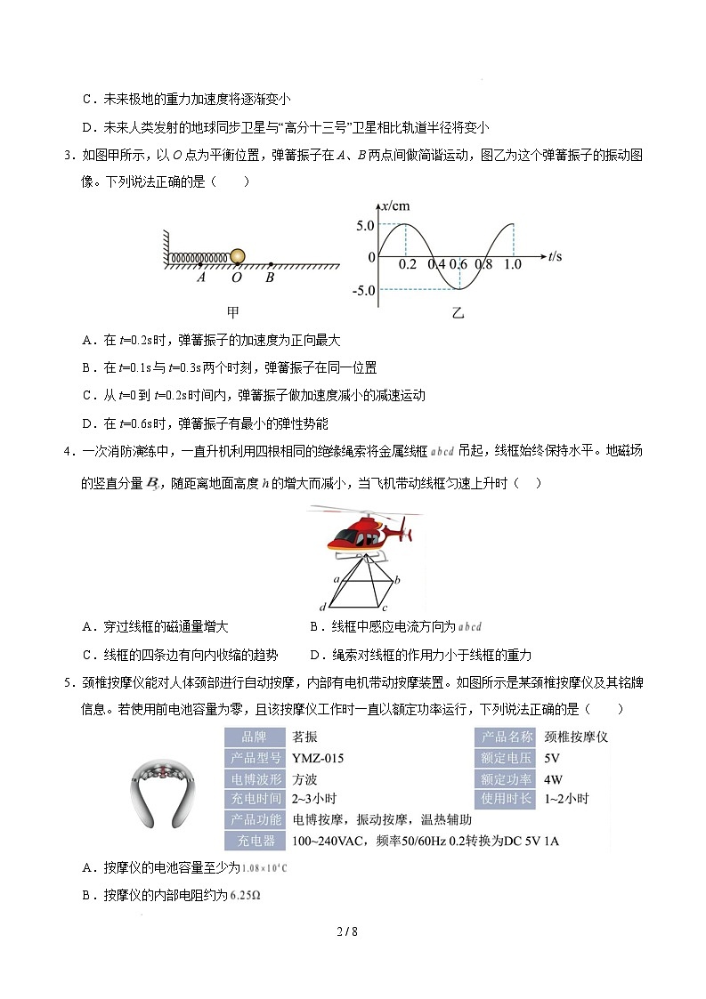 【开学摸底考】高三物理开学摸底考01（考试版）（新高考通用）第2页
