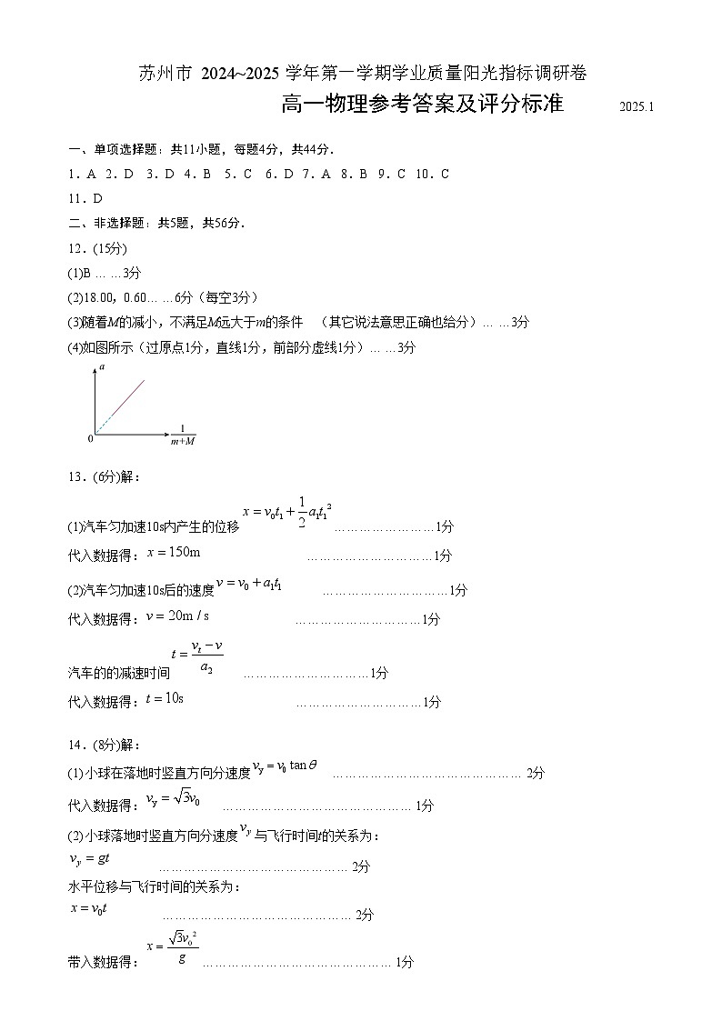 2024-2025高一上期末物理参考答案第1页