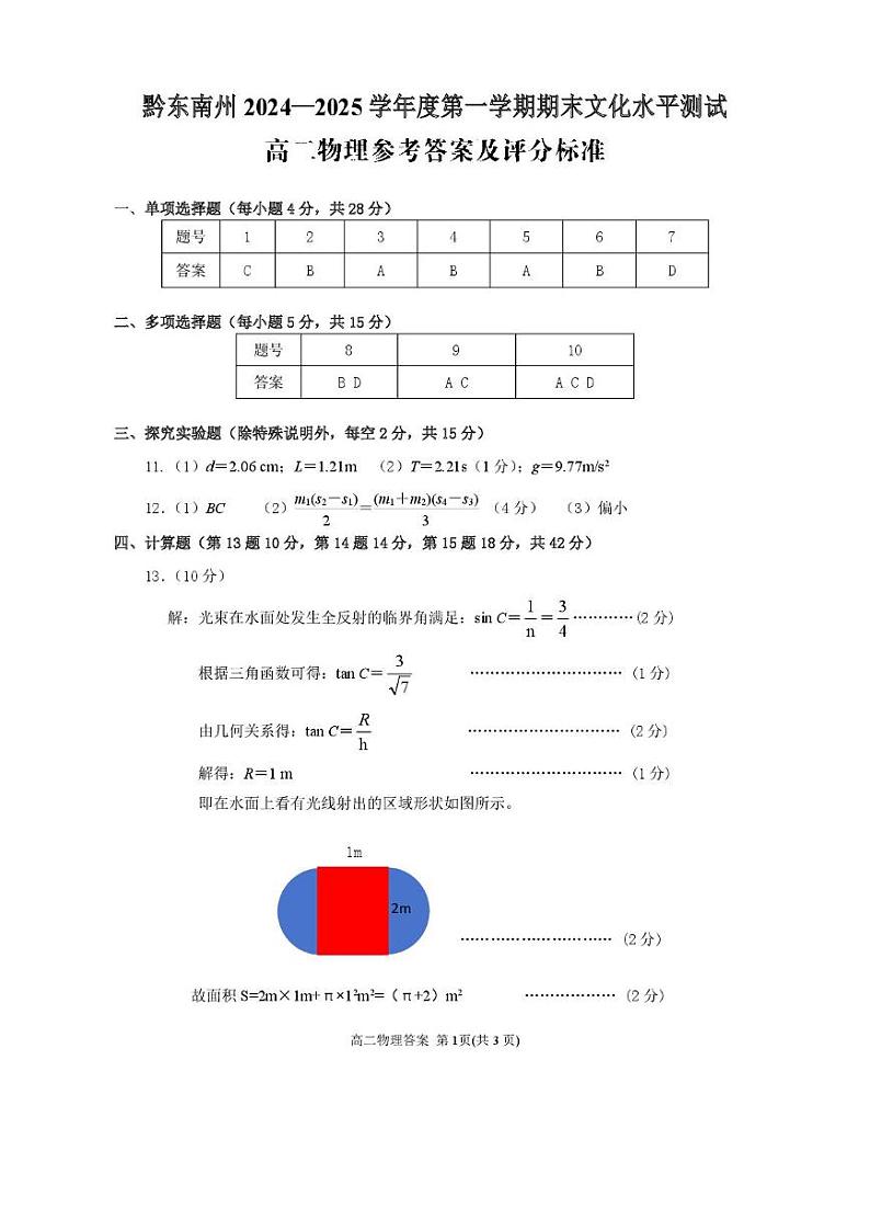 高二物理 高二物理答案第1页