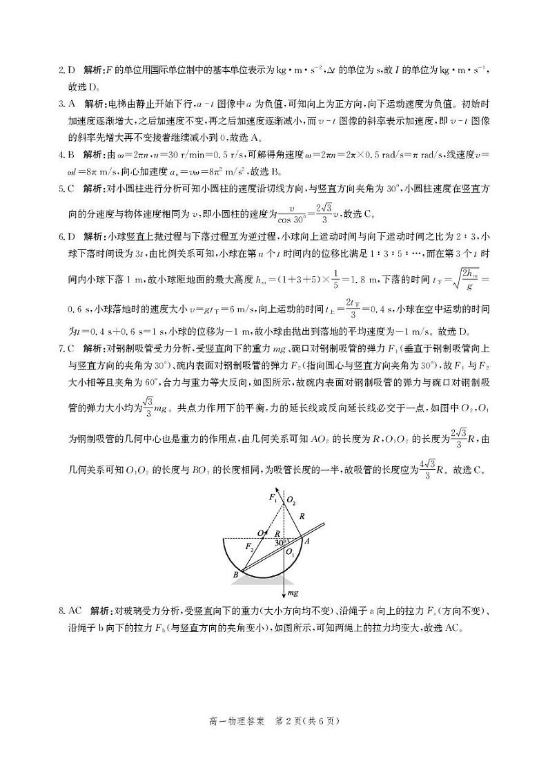 河北省邯郸市2024-2025学年高一上学期1月期末物理试卷答案第2页