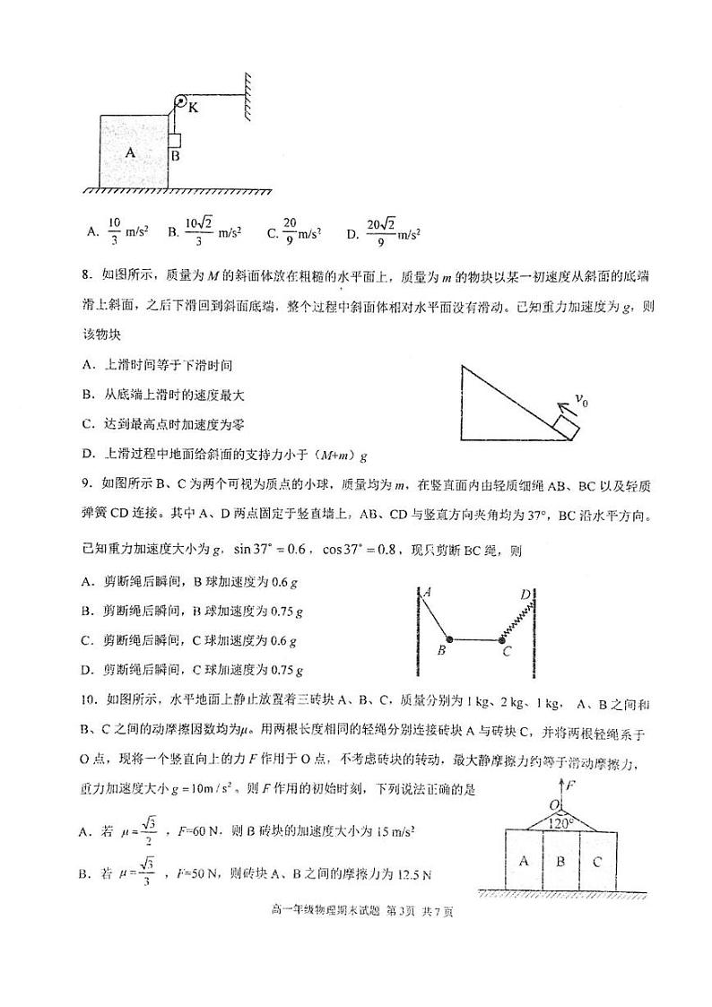 湖北省武汉市华中师范大学第一附属中学2024-2025学年高一上学期期末检测物理试卷第3页