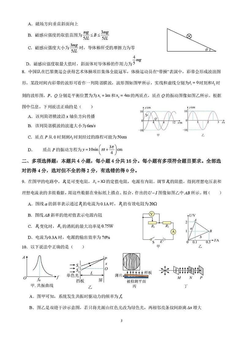 山东省泰安第一中学2024-2025学年高二上学期期末模拟物理试题第3页