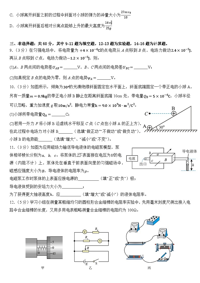 2024~2025学年第二学期福建省部分优质高中高二年级入学质量检测物理试卷第3页