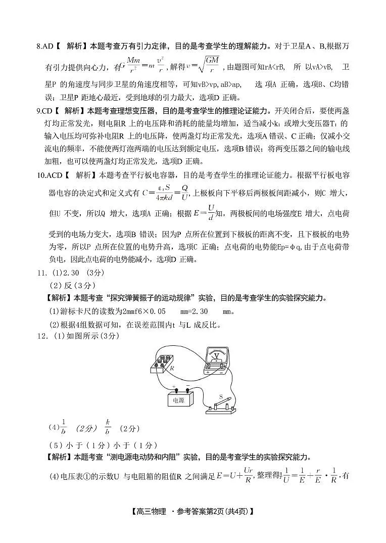 山西省晋城市2025年高三年第一次模拟考试试题（晋城一模）物理答案B第2页
