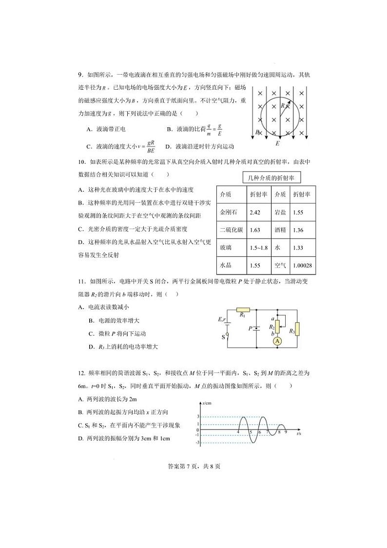2024～2025学年浙江省宁波市奉化区高二上期末物理试卷(含答案)第3页