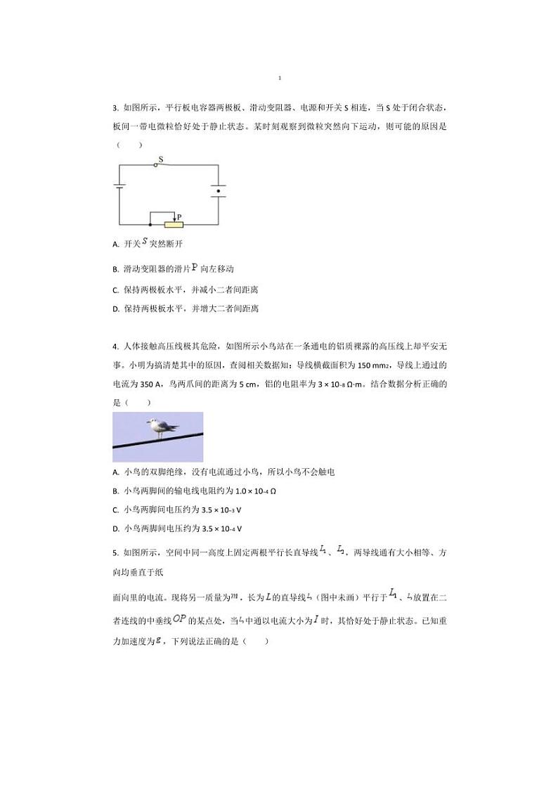 2025届重庆市西南大学附属中学高三上一诊模拟物理试卷(含解析)第2页
