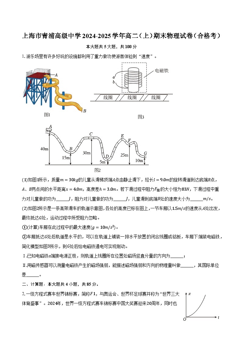 上海市青浦高级中学2024-2025学年高二（上）期末物理试卷（合格考）第1页