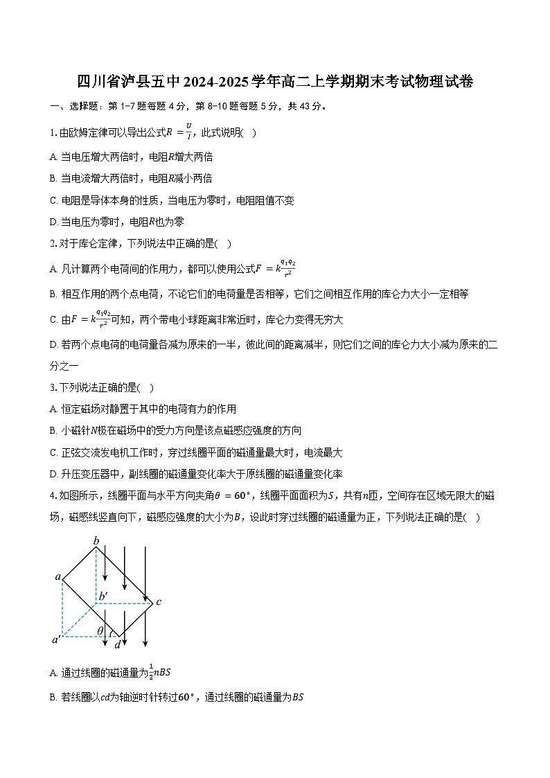 四川省泸县五中2024-2025学年高二上学期期末考试物理试卷（含解析）第1页