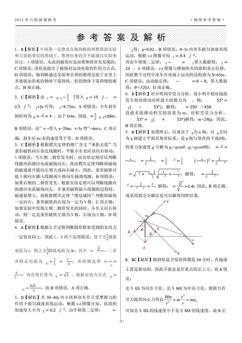 黑龙江省“六校联盟”2025届高三上学期联合适应性考试物理答案第1页