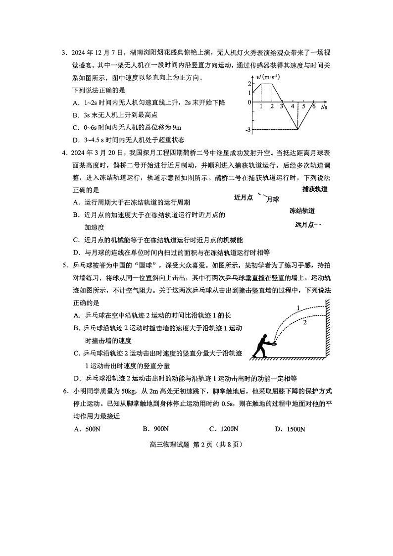 山东省菏泽市2024-2025学年高三上学期1月期末考试（图片版）物理试卷第2页