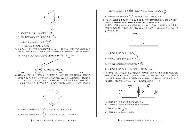 [8开]1号卷·A10联盟2025届高三开年考物理第2页