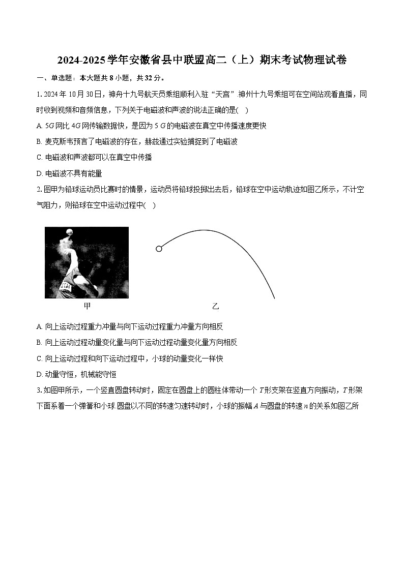 安徽省县中联盟2024-2025学年高二上学期期末考试物理试卷第1页