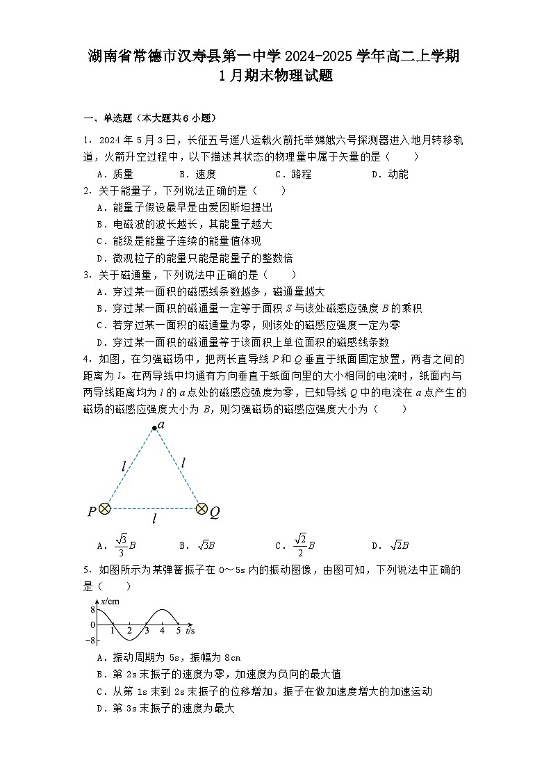 湖南省常德市汉寿县第一中学2024-2025学年高二上学期1月期末物理试题第1页