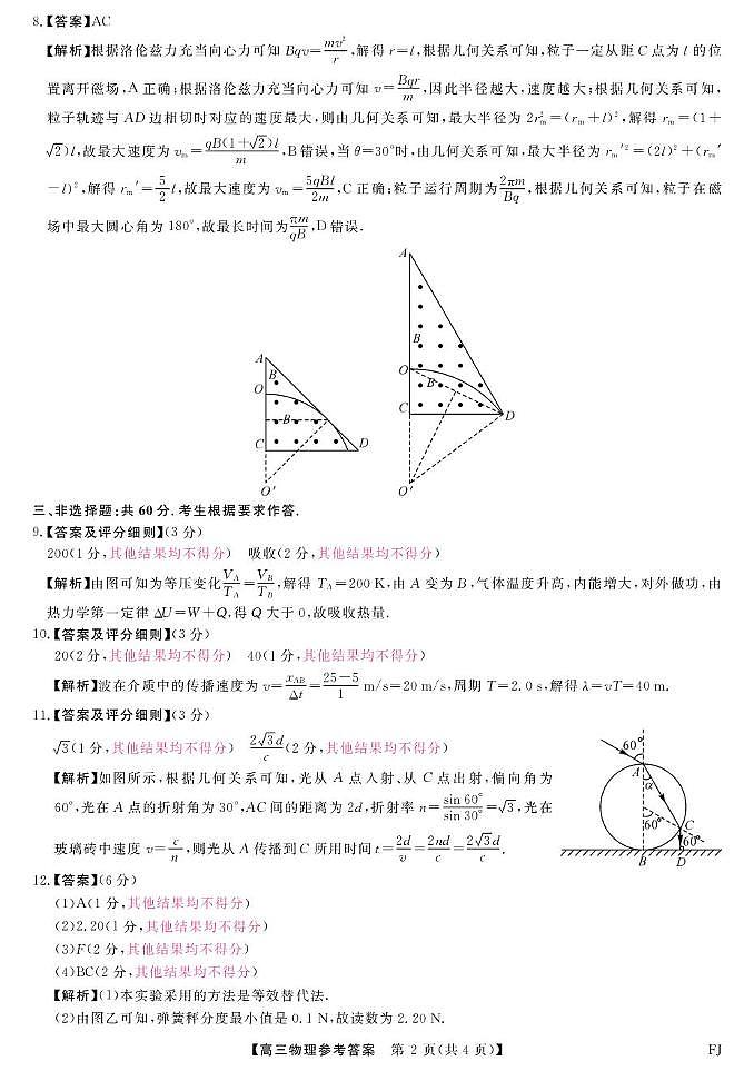 福建百校联考2025届高三下学期2月测评物理答案第2页