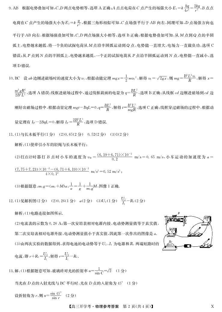 九师联盟2025届高三下学期2月开学考试物理答案第2页
