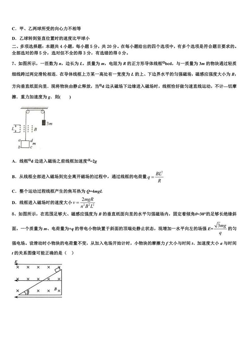 2025届安徽池州市高考全国统考预测密卷物理试卷(含解析)第3页