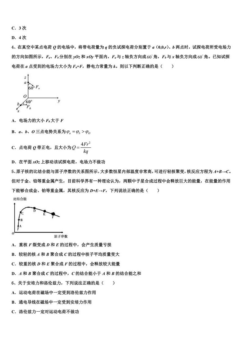 2025届安徽定远示范高中高三下(六)检测物理试卷(含解析)第2页