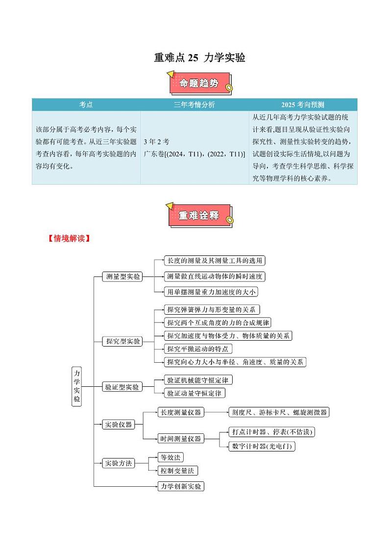 重难点25 力学实验（学生版） 2025年高考物理专练（广东专用）第1页