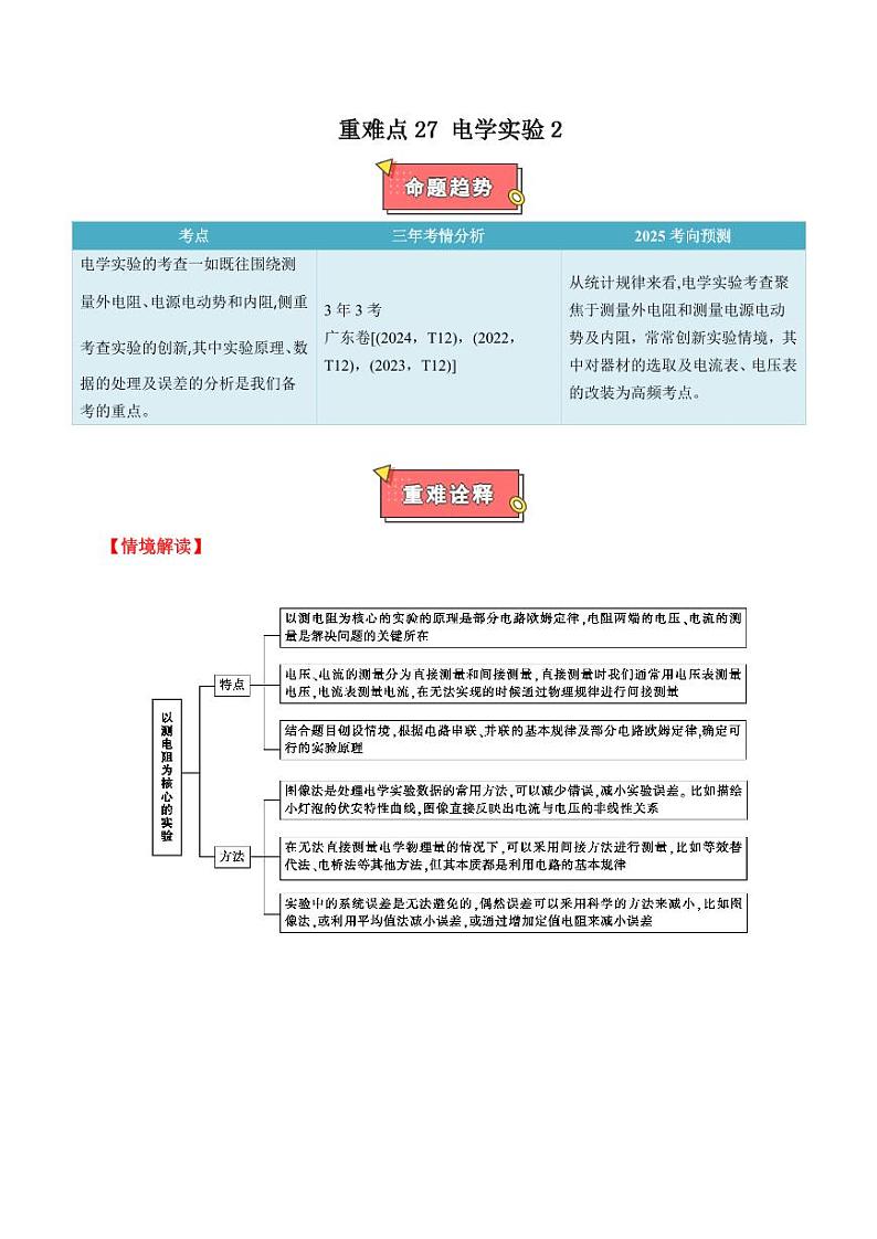 重难点27 电学实验2（教师版） 2025年高考物理专练（广东专用）第1页