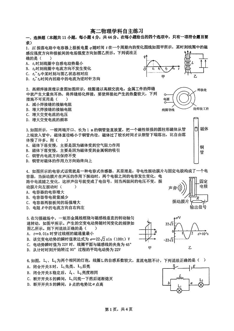高二物理学科自主练习2025.2第1页
