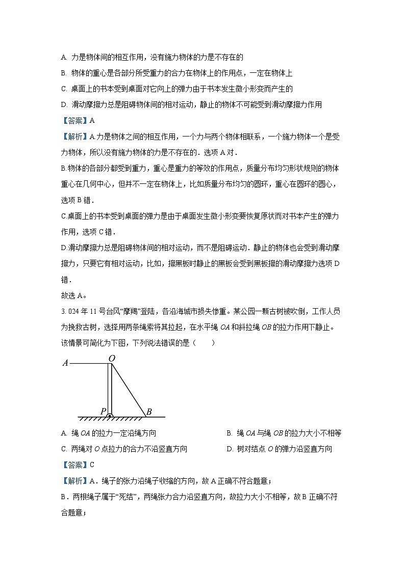 重庆市万州第三中学等多校2024-2025学年高一上学期12月月考试物理试题（解析版）第2页