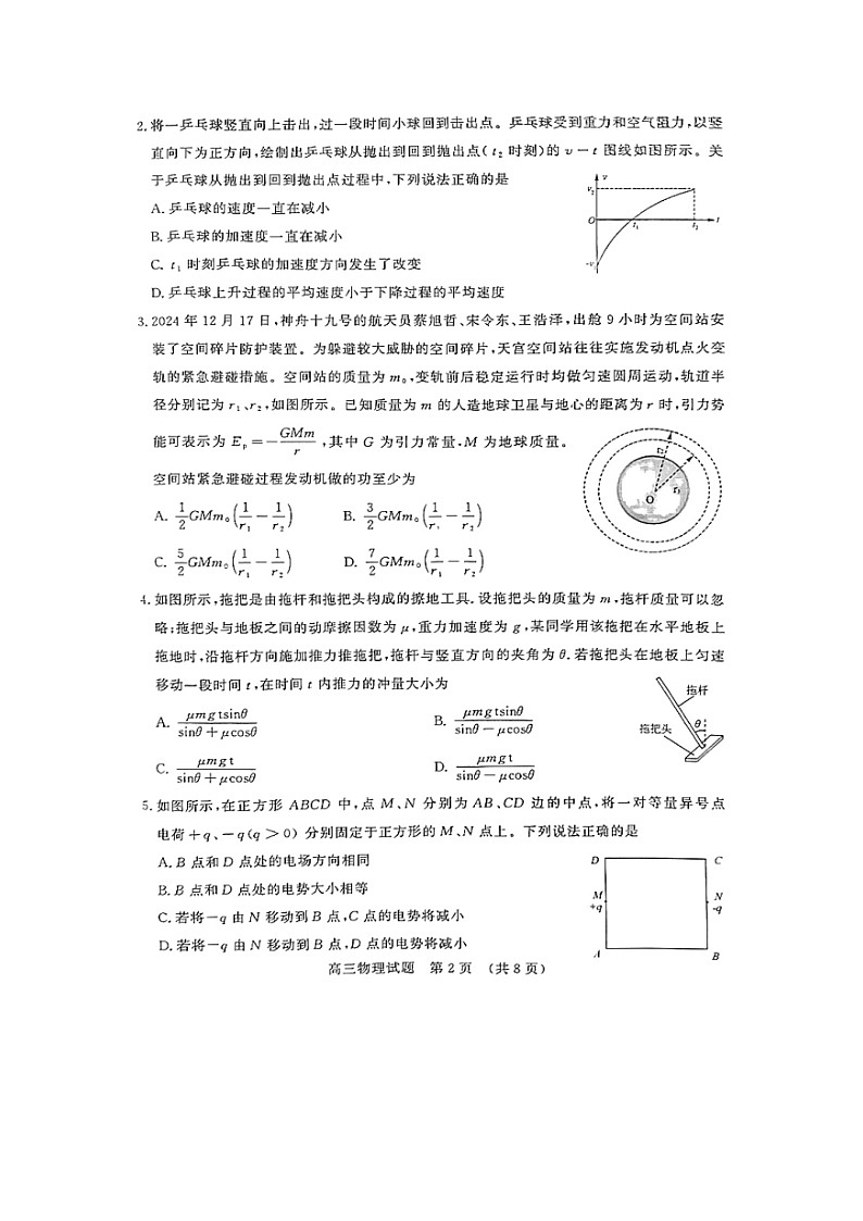 山东省名校联盟2024-2025学年高三下学期2月开学物理试题第2页