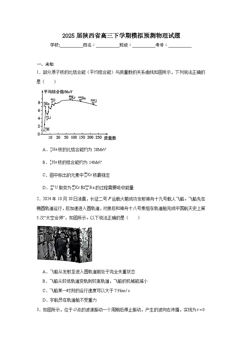 2025届陕西省高三下学期模拟预测物理试题第1页