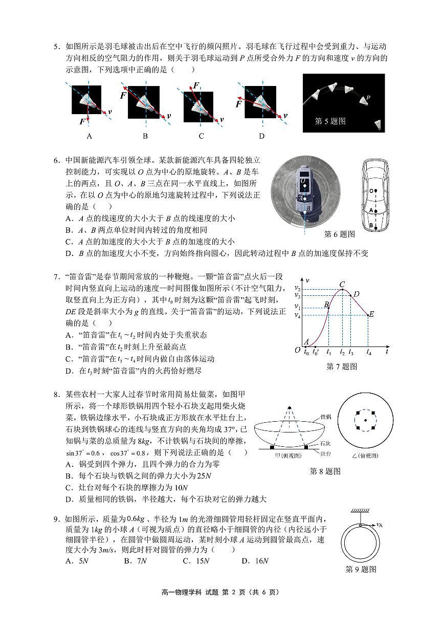 物理试卷-浙南名校联盟2024-2025高一寒假返校考第2页