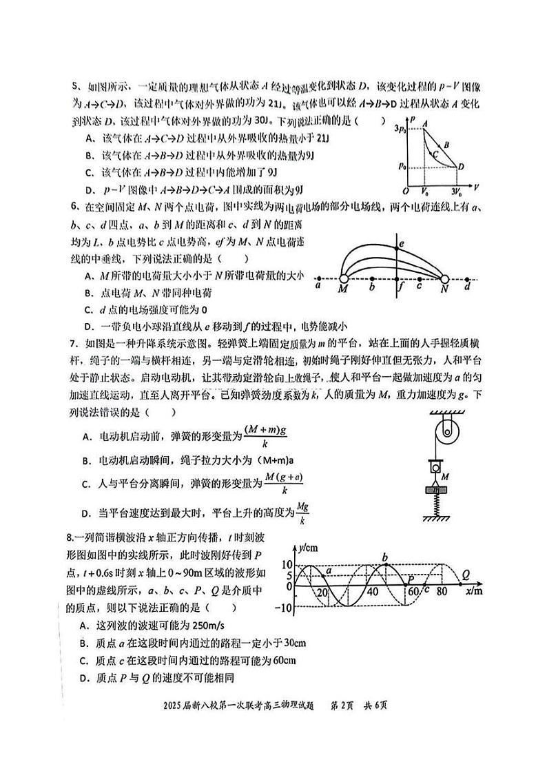 江西省新八校2025届高三第一次联考-物理试卷（含答案）第2页