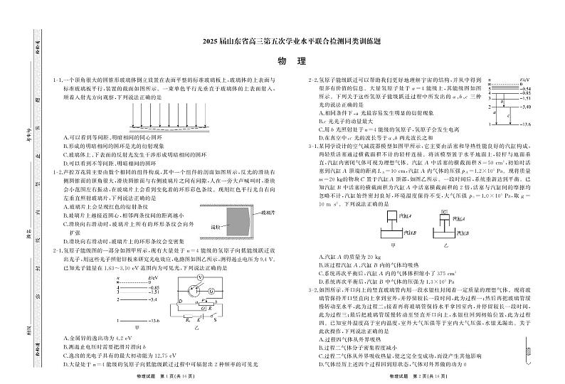 山东省齐鲁名校联考2025届高三高考高考模拟学业水平联测（五）-物理试卷+答案第1页