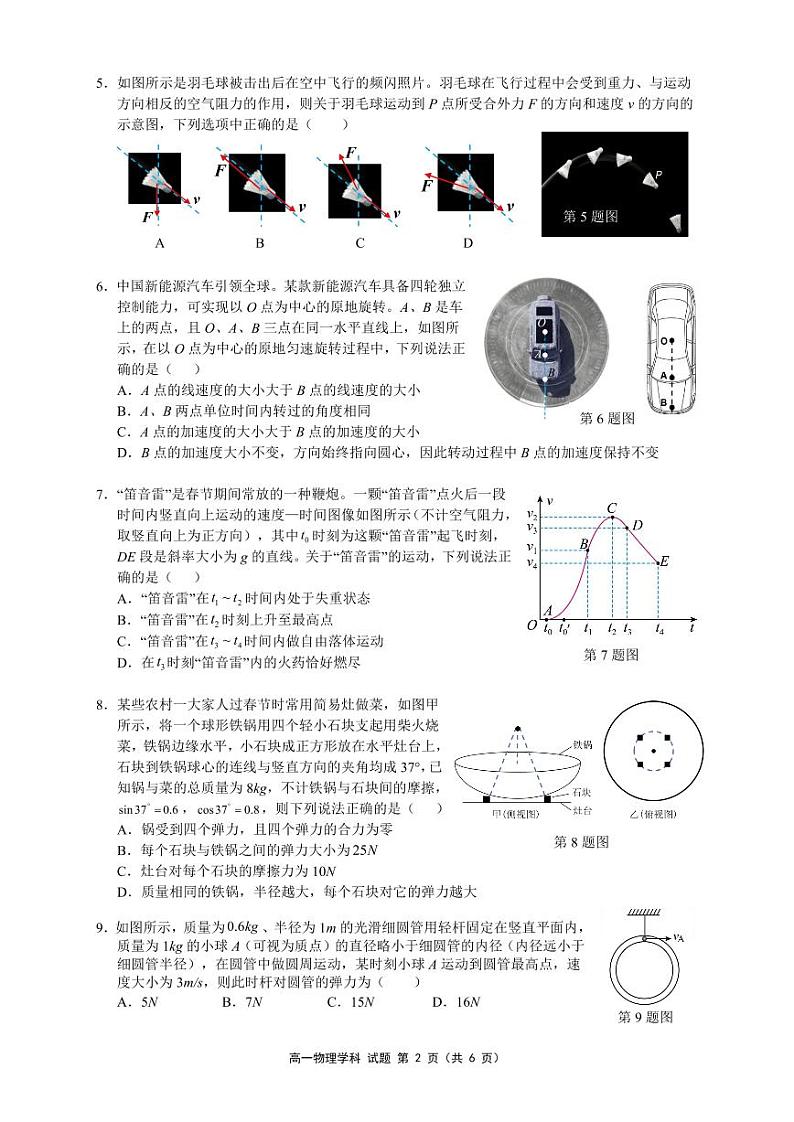 高一物理试卷第2页