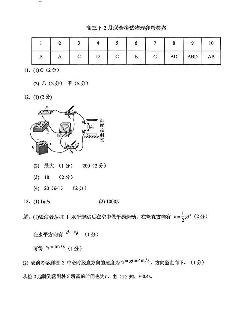 重庆市拔尖强基联盟高三2月联合考试 西附高2025届高三2月联考物理答案第1页