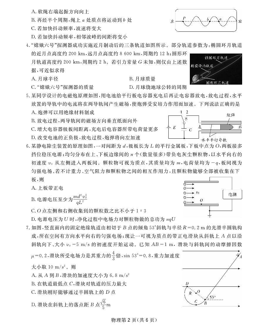 2025届高三2月入学联测物理16K第2页