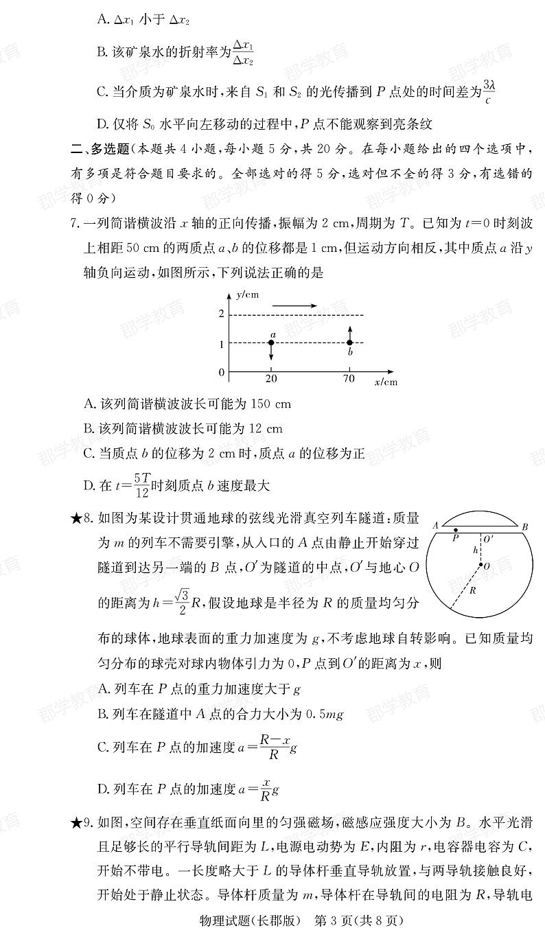 湖南省炎德·英才大联考长郡中学2025届高三月考试卷（六）物理第3页